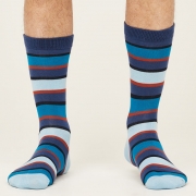 Thought Bio-Katoenen Sokken - Rugby Stripes Mineral Blue Comfortabele sokken van bio-katoen